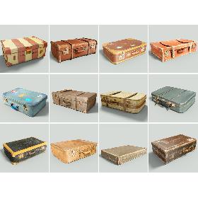 12 Vintage Suitcases Retro Valise Collection 3D